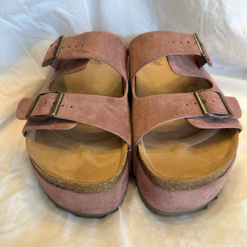 Pink Suede Platform Buckle Sandals